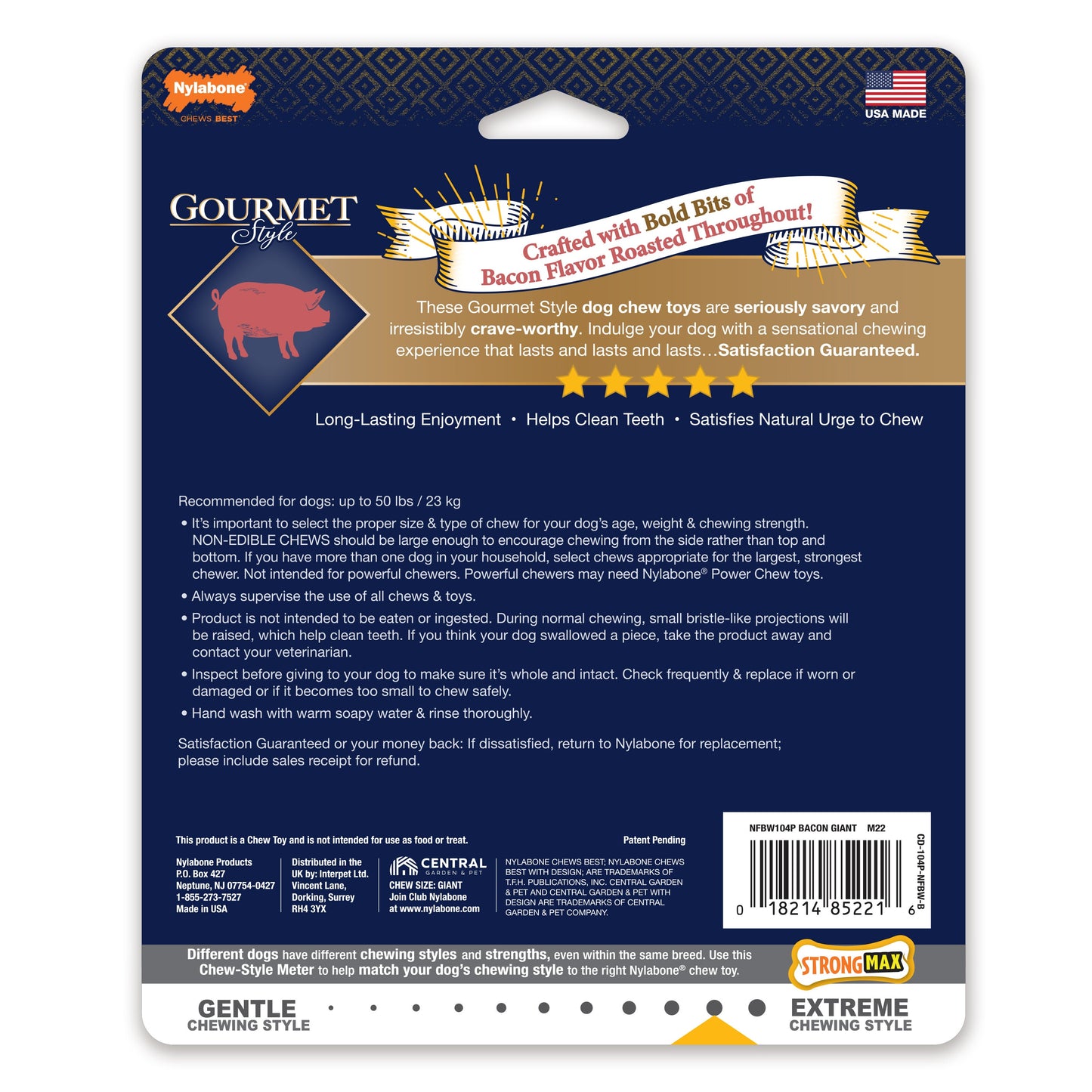 Nylabone Gourmet Style Strong Chew Wishbone Dog Chew Toy Bacon, view 12