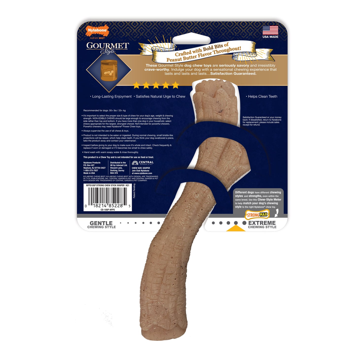 Nylabone Gourmet Style Strong Chew Dog Toy Stick, Peanut Butter, view 9