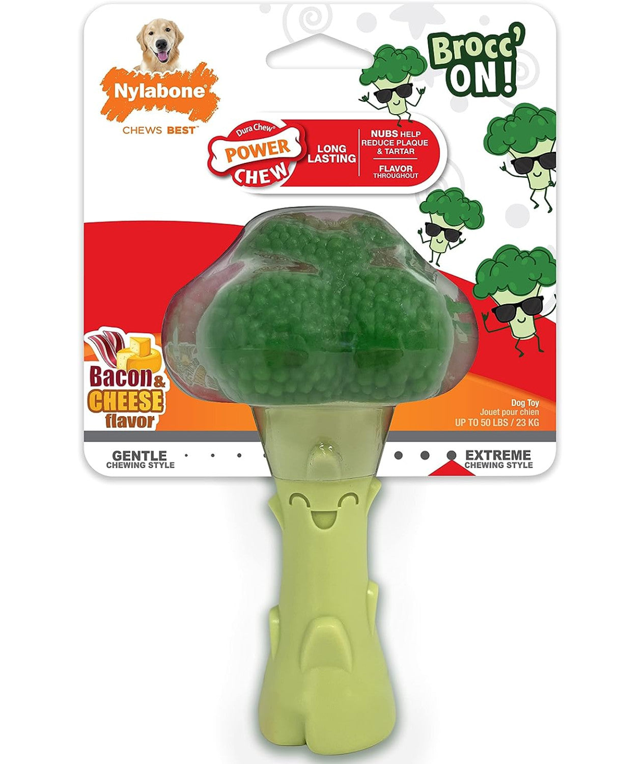 Nylabone Power Chew Broccoli Dog Toy Bacon Cheese