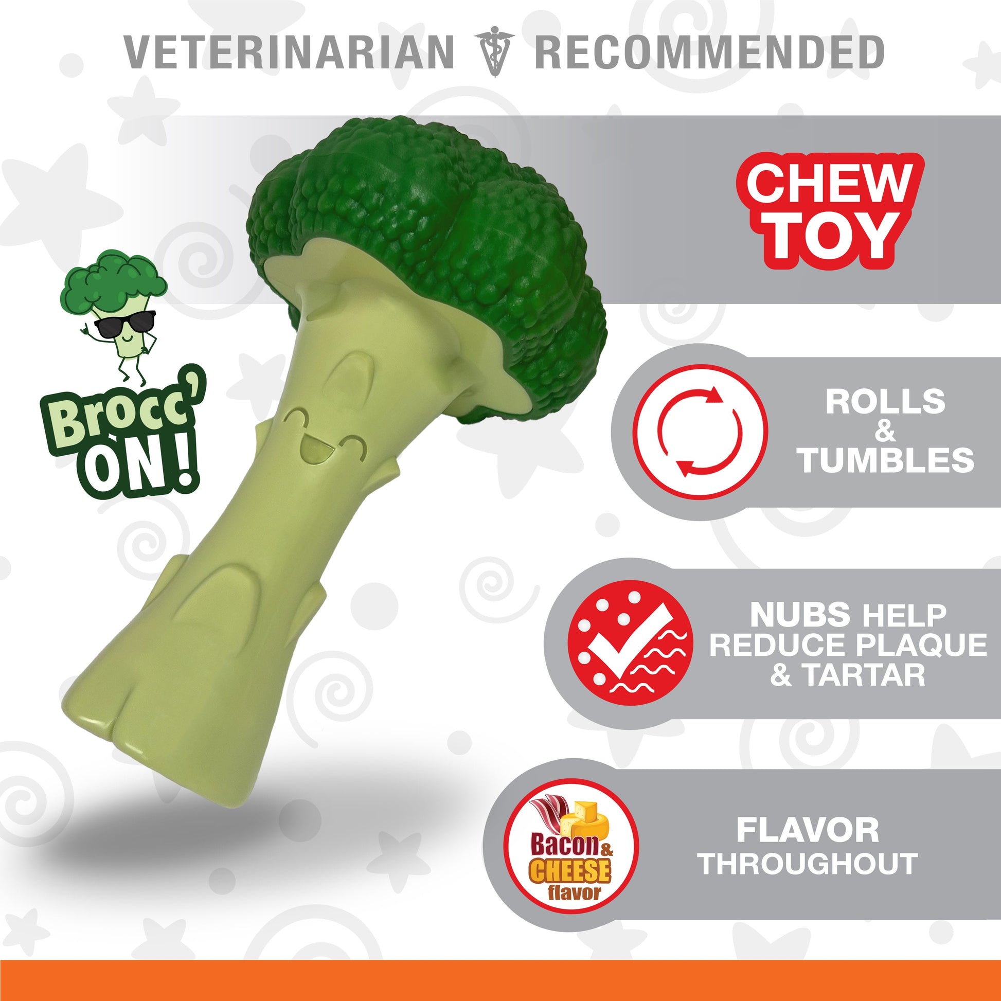 Nylabone Power Chew Broccoli Dog Toy Bacon Cheese, view 5
