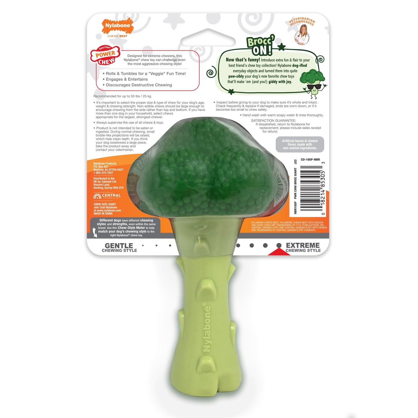 Nylabone Power Chew Broccoli Dog Toy Bacon Cheese, view 9