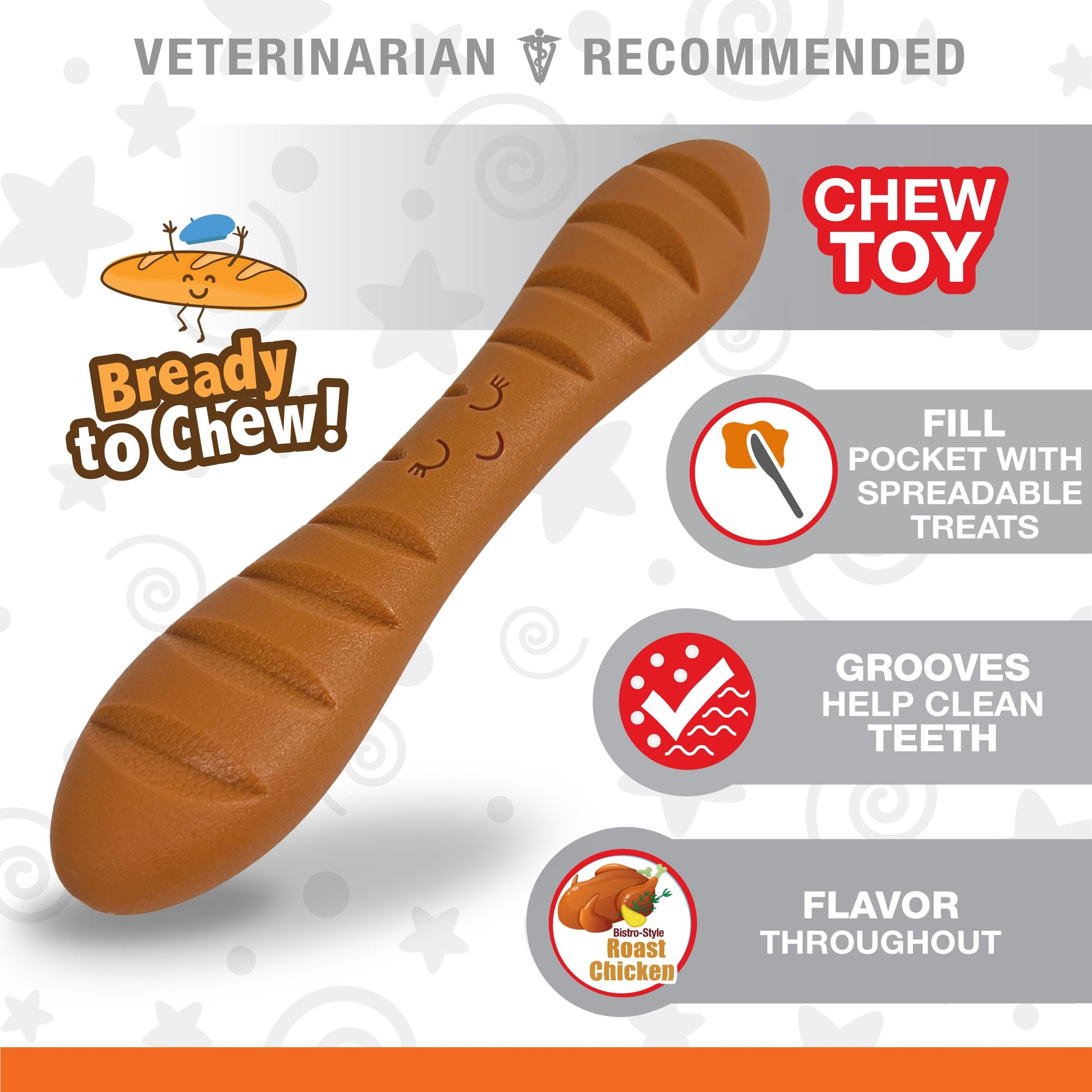 Nylabone Power Chew Baguette Dog Toy Roast Chicken, view 5