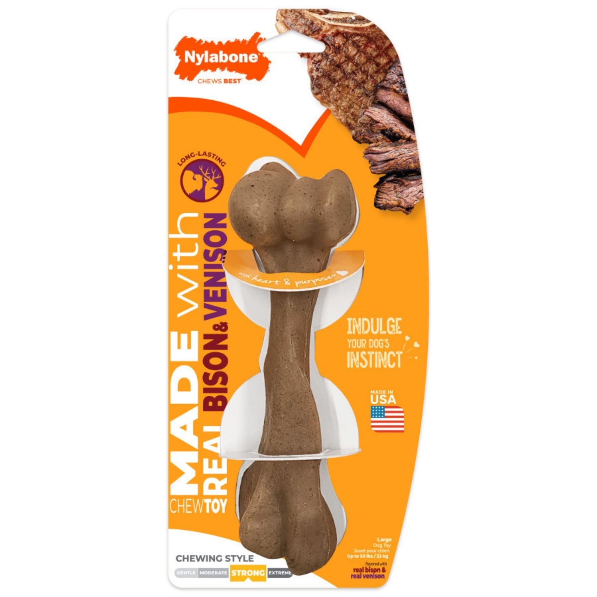 Nylabone Strong Chew Femur Bone Dog Chew Toy Made with Real Bison &