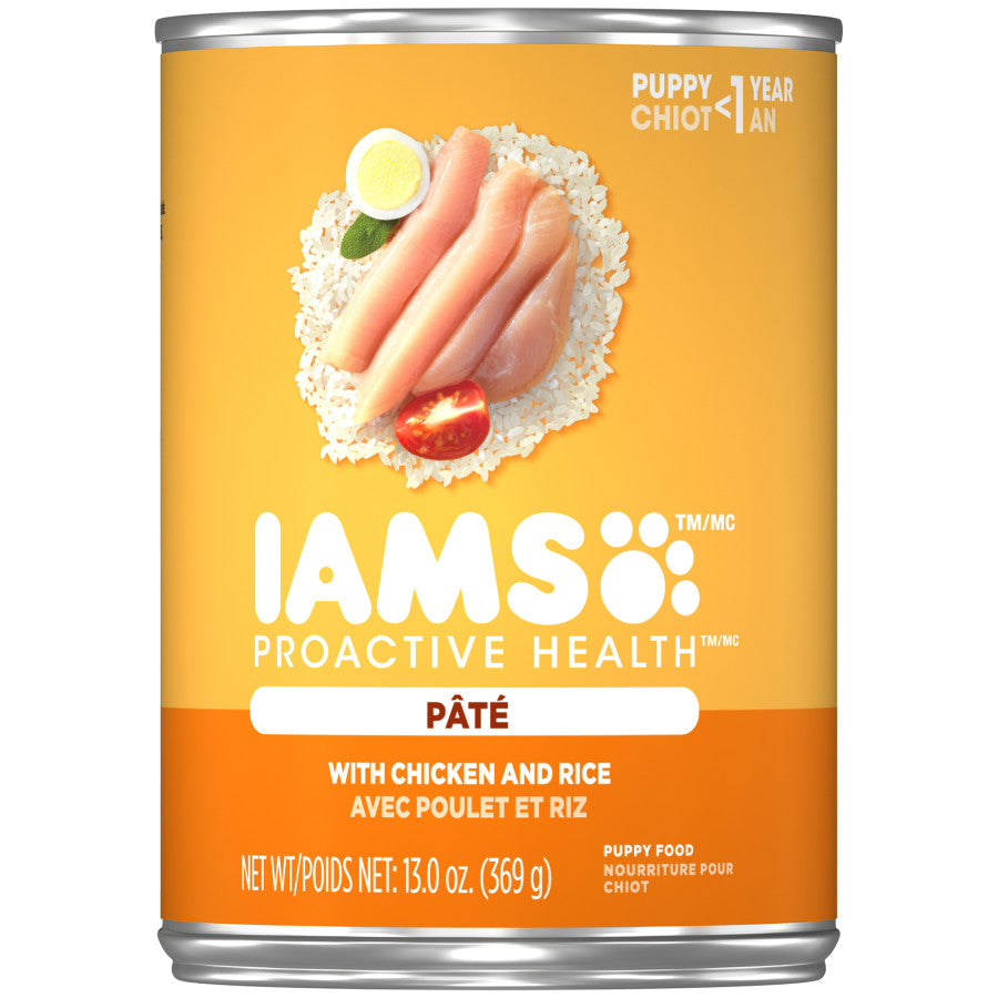 IAMS Proactive Health Paté Puppy Wet Dog Food Pate with Chicken & Rice 13.2 oz