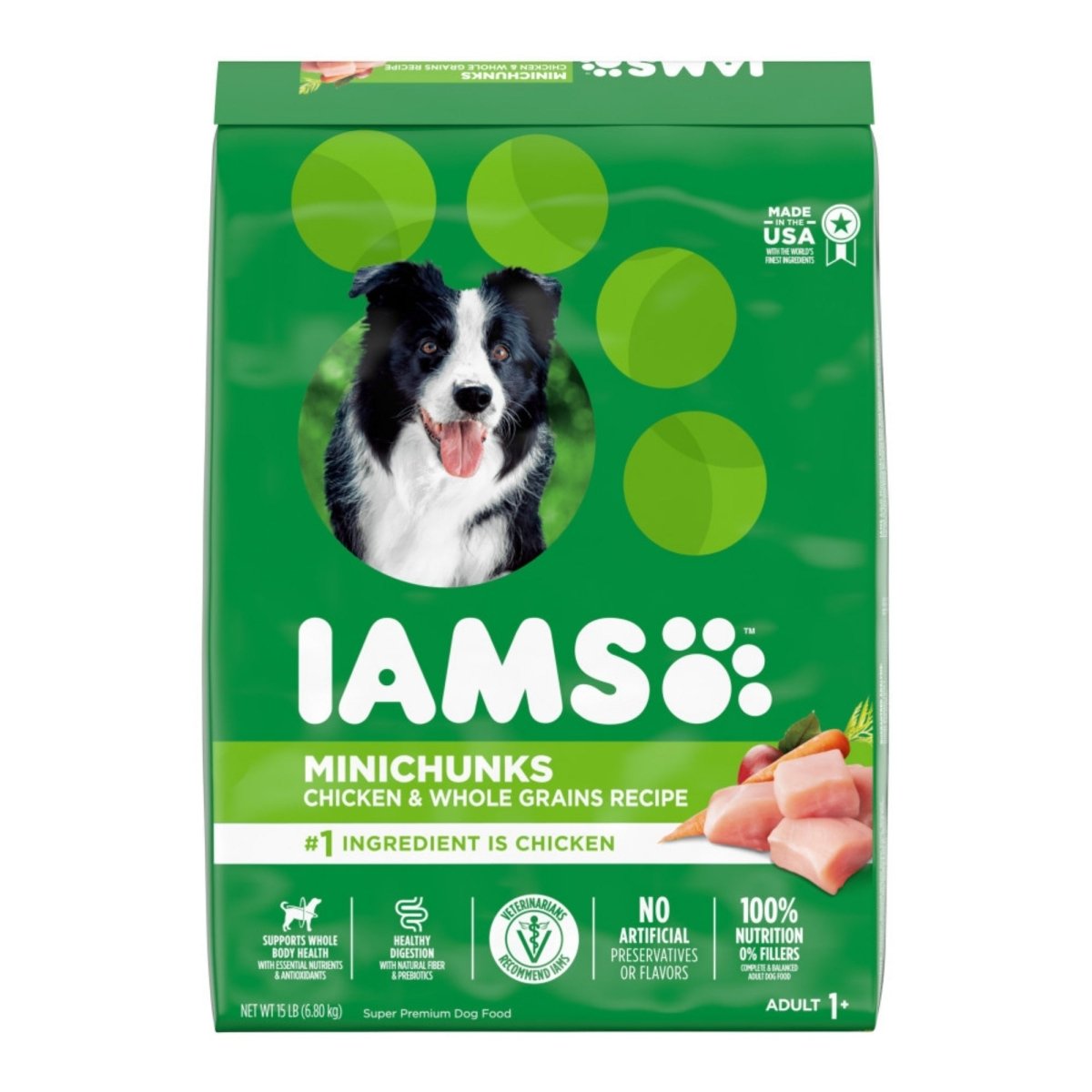 IAMS Minichunks Small Kibble High Protein Adult Dry Dog Food Real Chicken 15lb - Pets Perfect