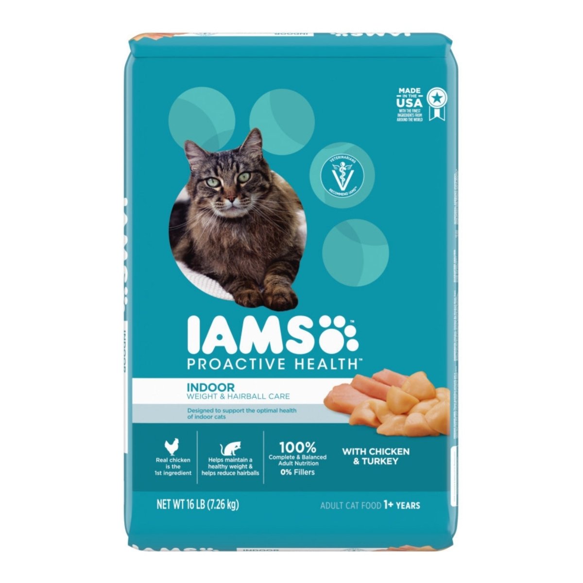 IAMS Proactive Health Weight Control & Hairball Care Indoor Adult Dry Cat Food Chicken & Turkey 16lb - Pets Perfect