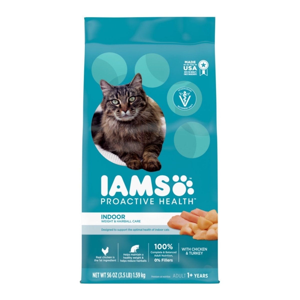 IAMS Proactive Health Weight Control & Hairball Care Indoor Adult Dry Cat Food Chicken & Turkey 3.5lb - Pets Perfect