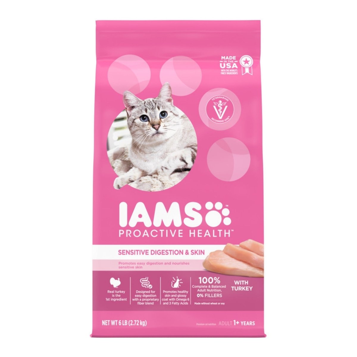 IAMS Proactive Health Sensitive Digestion & Skin Adult Dry Cat Food Turkey 6lb - Pets Perfect