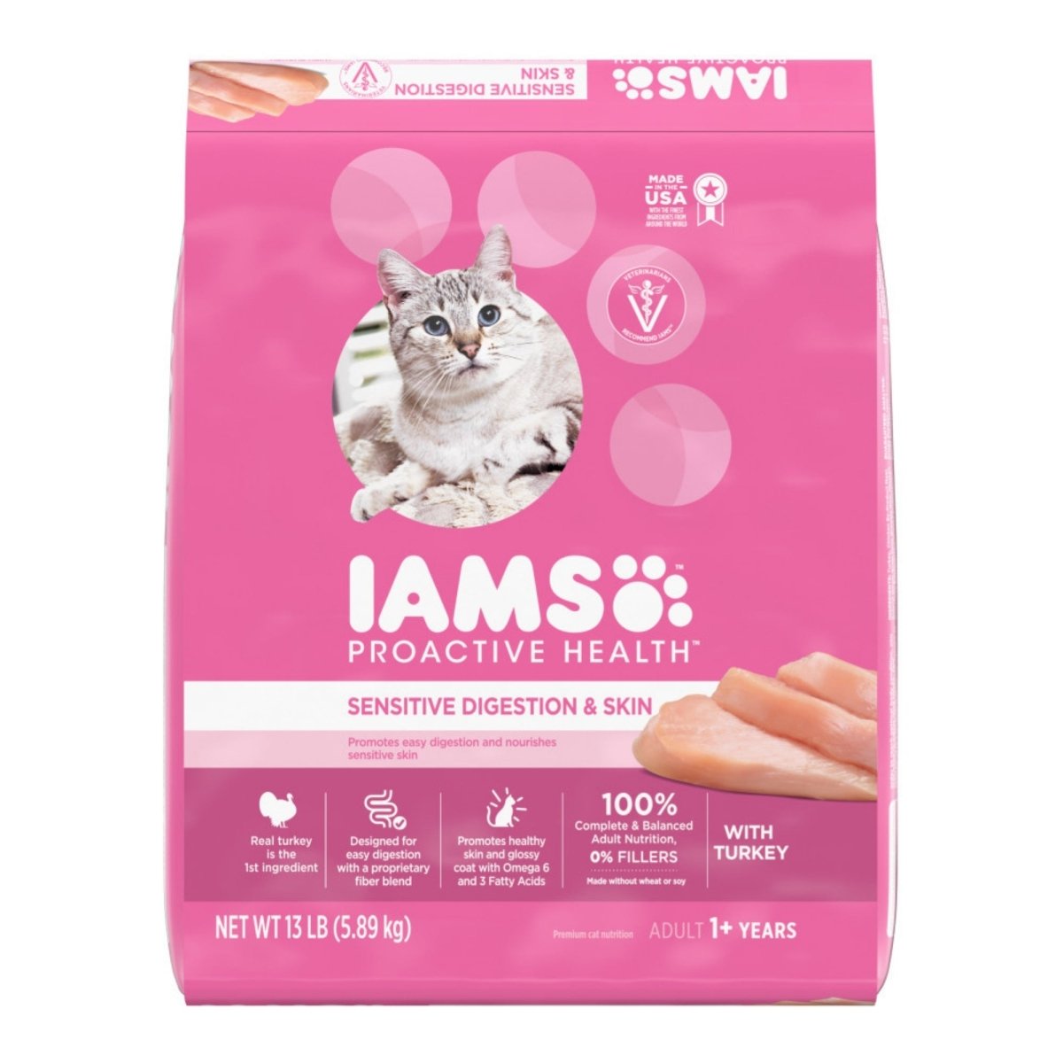 IAMS Proactive Health Sensitive Digestion & Skin Adult Dry Cat Food Turkey 13lb - Pets Perfect