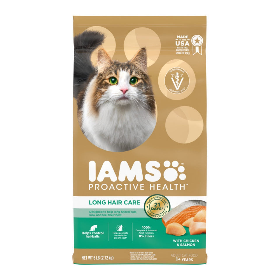 IAMS ProActive Health Adult Long Hair Dry Cat Food Chicken & Salmon 6