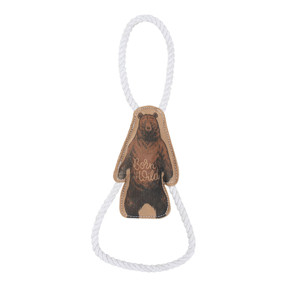 Territory Dog Natural Leather Color Grizzly Bear Tug Toy 14in. - Dog Toys Rope and Tug