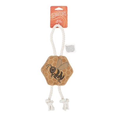 Territory Dog Natural Leather Color Bee Tug Toy 14in.