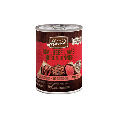 Merrick Dog Grain Free 96% Beef Lamb and Buffalo 12.7 Oz.(Case Of 12)
