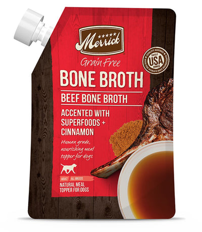 Merrick Grain-Free Beef Bone Broth Dog Food Topper, 16 oz each, Case of 10