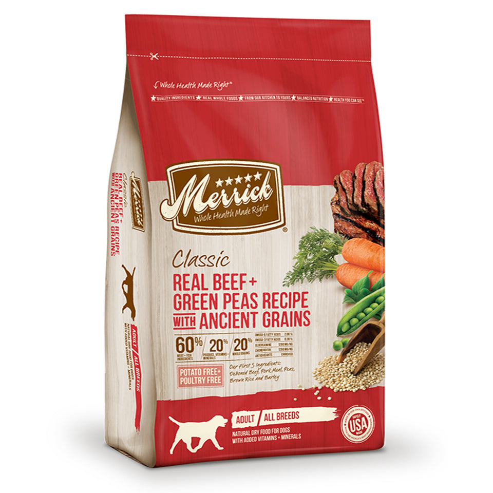 Merrick Classic Real Beef And Green Peas Recipe With Ancient Grains
