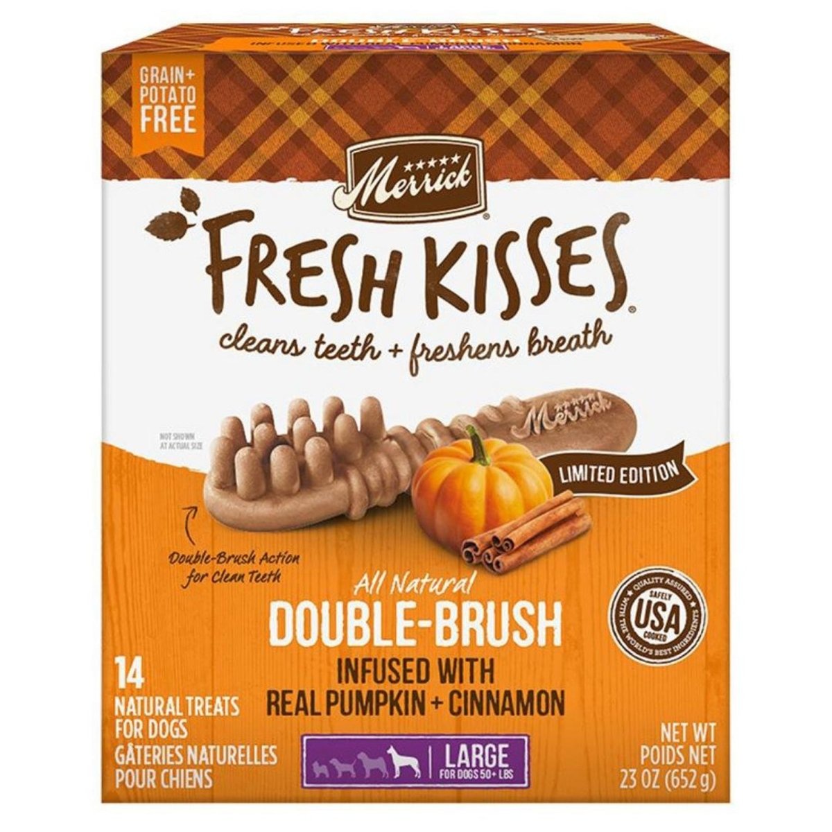 Merrick Fresh Kisses Pumpkin & Cinnamon Large Dog Dental Treats 14ct - Pets Perfect