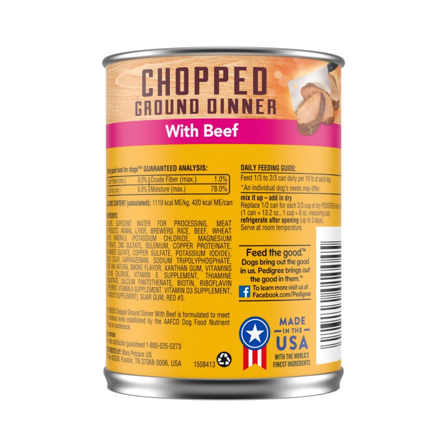 Pedigree Chopped Ground Dinner Adult Wet Dog Food Beef, 13.2 oz 12 ct, view 2