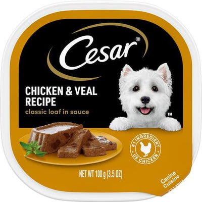 Cesar Classic Loaf in Sauce Adult Wet Dog Food Chicken & Veal 3.5 oz