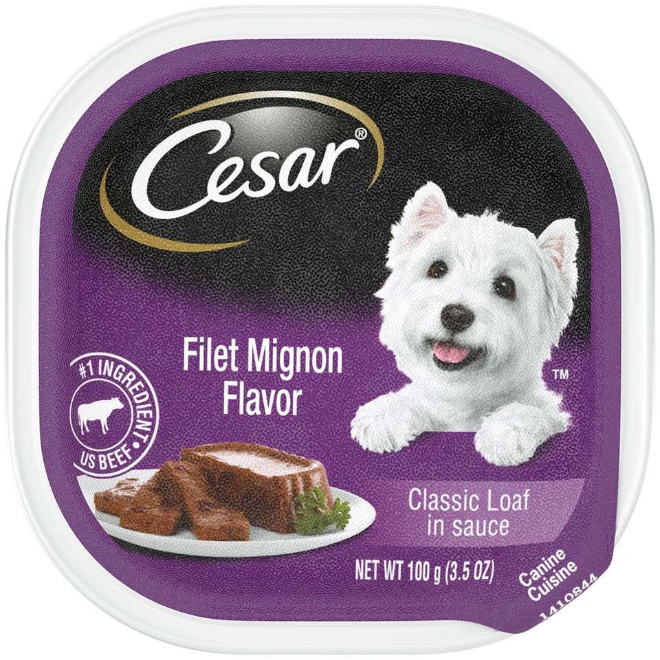 Cesar Classic Loaf in Sauce Adult Wet Dog Food Filet Mignon, 3.5 oz each, Case of 24