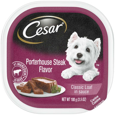 Cesar Classic Loaf in Sauce Adult Wet Dog Food Porterhouse Steak, 3.5 oz each, Case of 24