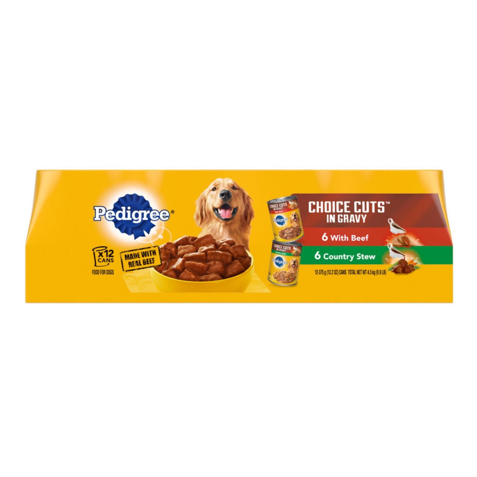 Pedigree Choice Cuts in Gravy Adult Wet Dog Food Variety Pack (Beef, Country Stew), 158.7 oz 12 ct