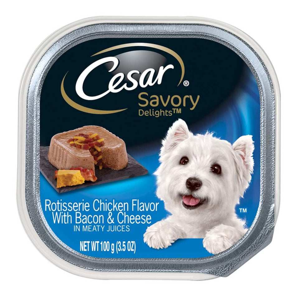 Cesar Loaf & Topper in Sauce Adult Wet Dog Food Rotisserie Chicken with Bacon & Cheese, 3.5 oz each, Case of 24