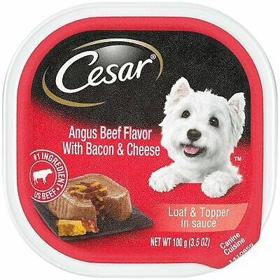 Cesar Angus Beef loaf tray with bacon and cheese topper, terrier on label