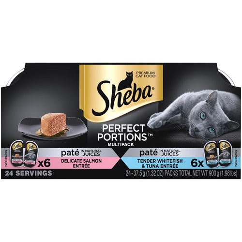 Sheba Perfect Portions Pate Wet Cat Food Variety Pack (Delicate Salmon, Tender Whitefish & Tuna) 2.6oz 12pk - Pets Perfect