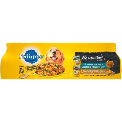 Pedigree Homestyle Meals Adult Wet Dog Food Variety Pack (Prime Rib, Roasted Chicken) 13.2 oz 12 ct - Pets Perfect