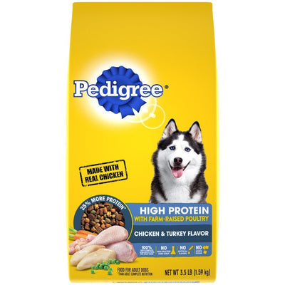 Pedigree High Protein Adult Dry Dog Food with Farm-Raised Poultry Chicken & Turkey 3.5 lb - Pets Perfect