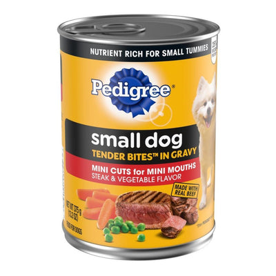 Pedigree Tender Bites in Gravy Adult Small Breed Wet Dog Food Steak & Vegetable, 13.2 oz 12 ct - Pets Perfect