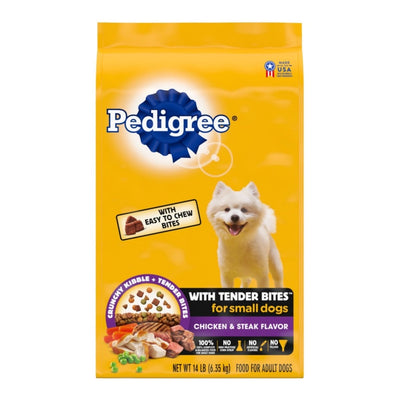 Pedigree Complete Nutrition Tender Bites Small Breed Adult Dry Dog Food Chicken & Steak 14 lb - Pets Perfect