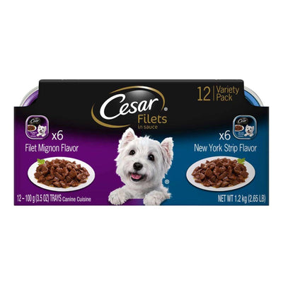 Cesar Filets in Gravy Adult Wet Dog Food Variety Pack (Filet Mignon, New York Strip) 42.3 oz 12 ct