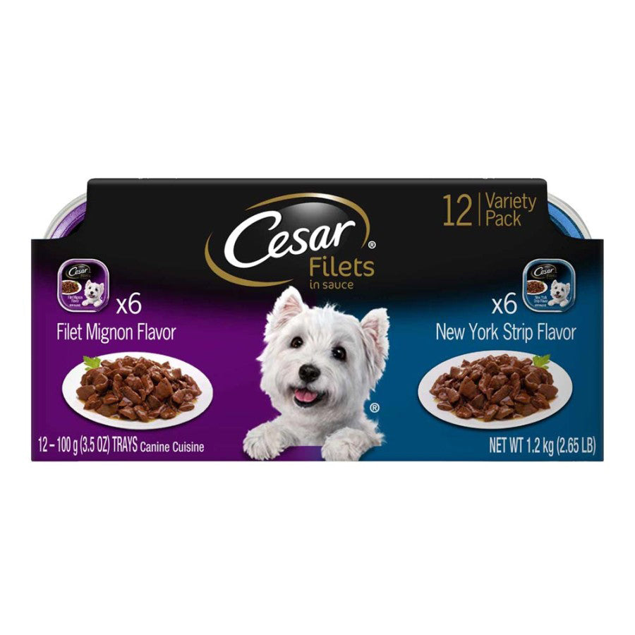 Cesar Filets in Gravy Adult Wet Dog Food Variety Pack (Filet Mignon, New York Strip) 42.3 oz 12 ct