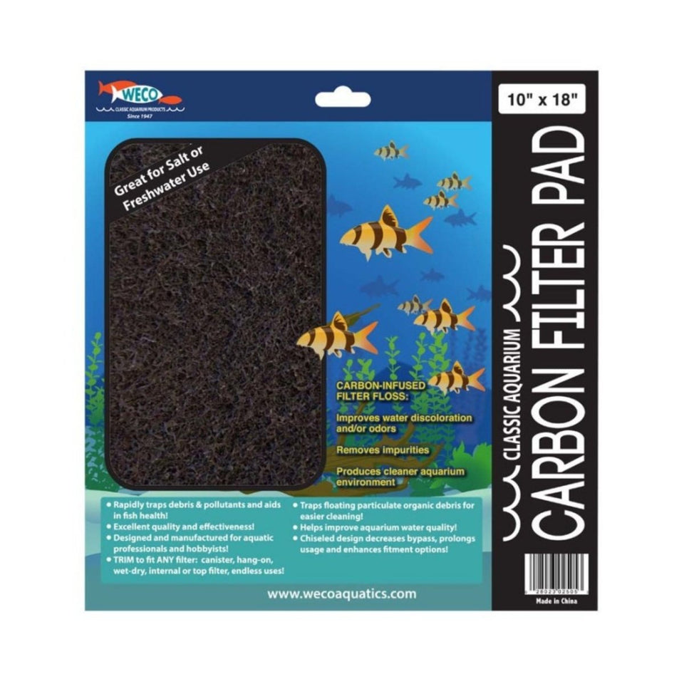 Weco Classic Aquarium Carbon Aquarium Filter Pad Black, 10 in x 18 in