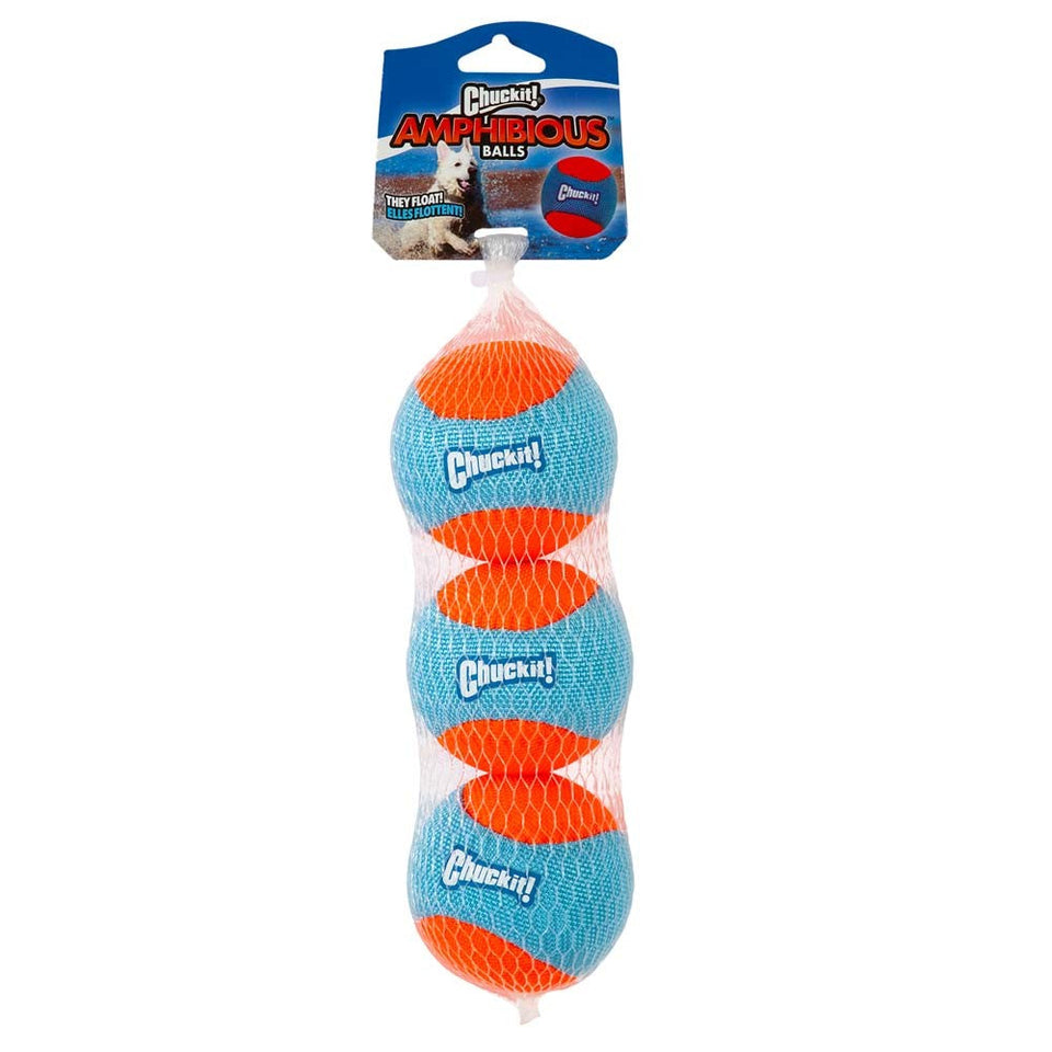 Chuckit! Amphibious Balls Dog Toy Blue/Orange, Medium, 3-Count