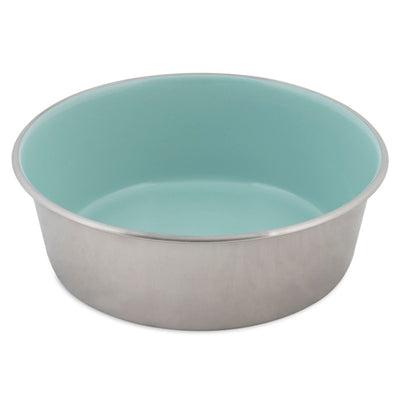 Petmate Painted Stainless Steel Bowl Eggshell, Blue 8 Cup - Pets Perfect
