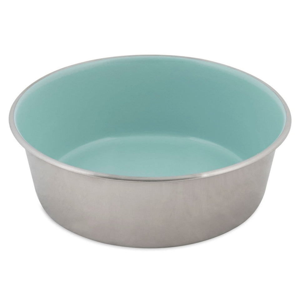 Petmate Painted Stainless Steel Bowl Eggshell, Blue 8 Cup - Pets Perfect