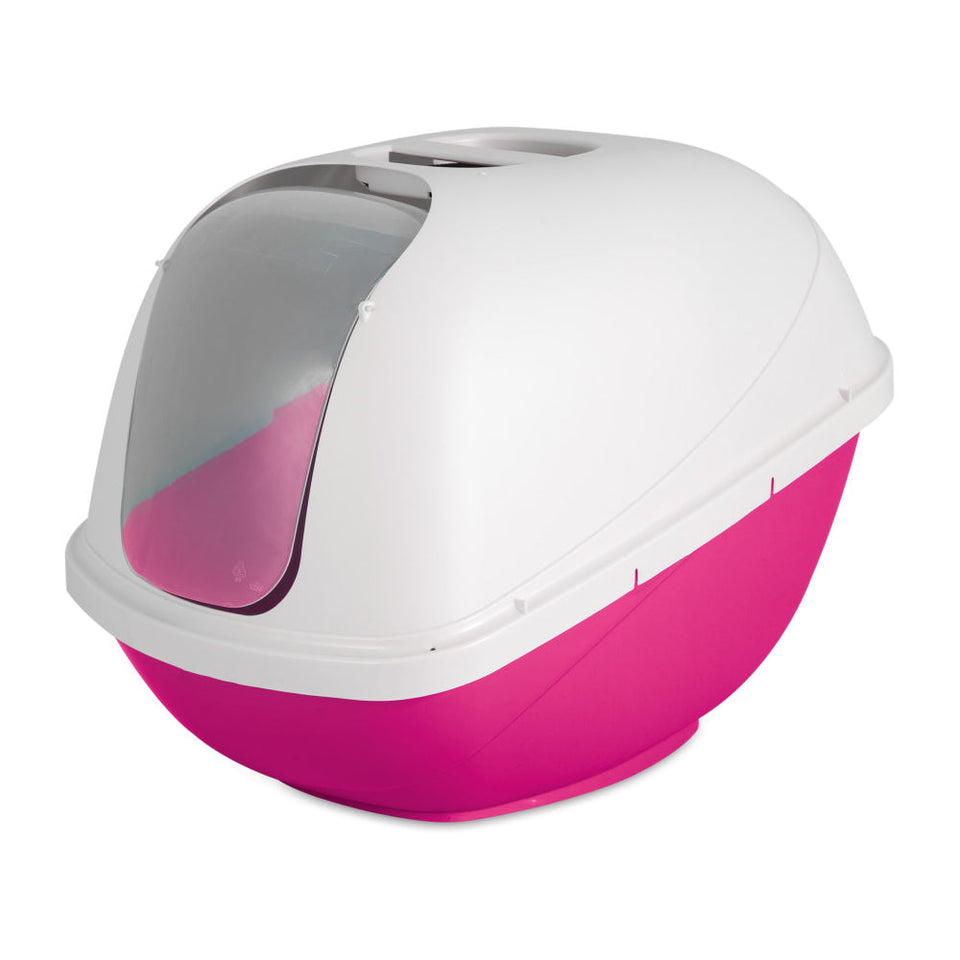 Petmate Basic Hooded Cat Litter Box Hot Pink Base/Pearl White Hood Large