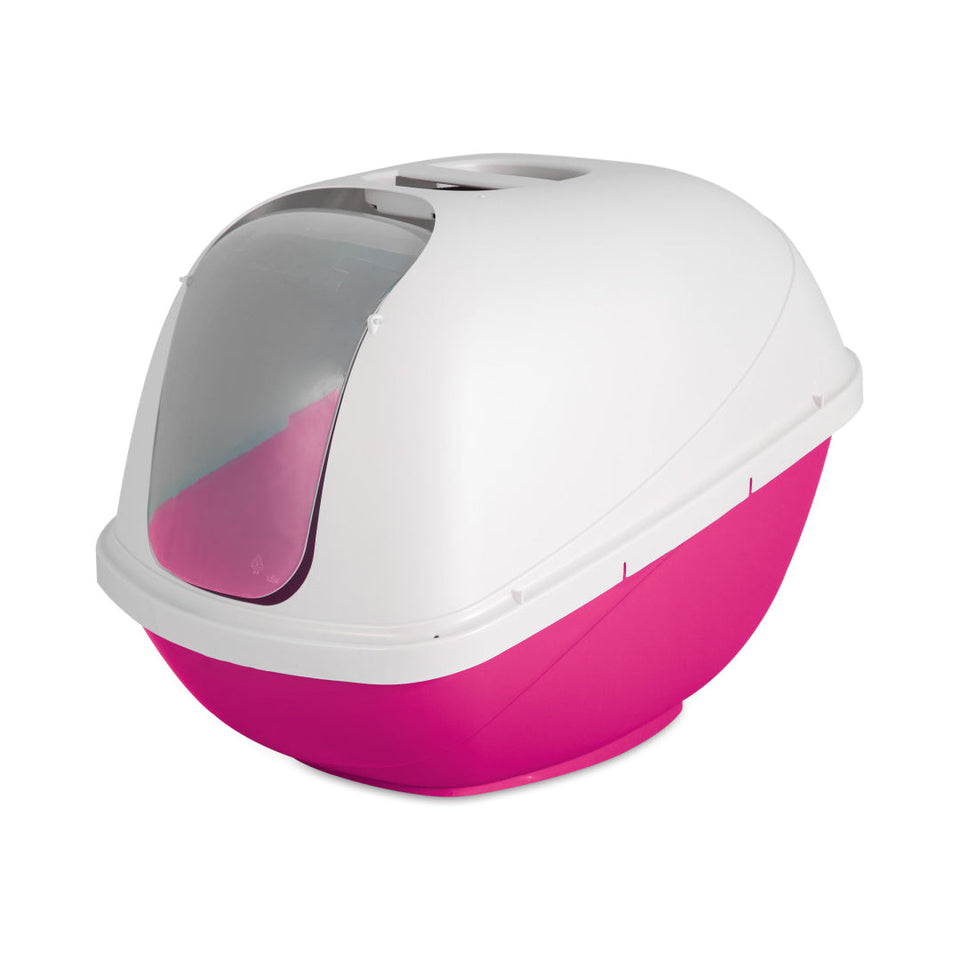 Petmate Basic Hooded Cat Litter Box Hot Pink Base; Pearl White Hood Large Default Title