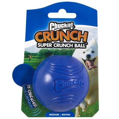 Blue textured Super Crunch Ball with embossed logo, shown in package