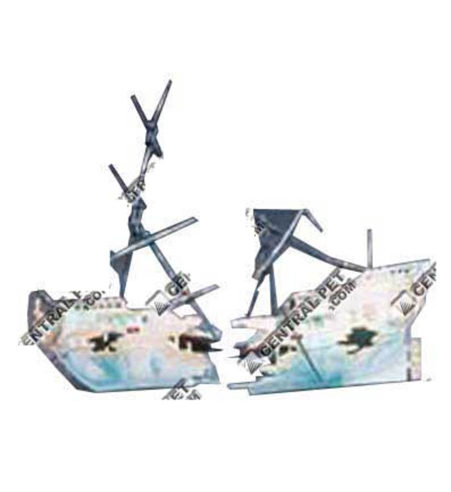 Penn-Plax Split Shipwreck Air Aquarium Ornament, Blue, White