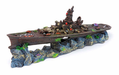 Penn-Plax Battleship Aquarium Ornament Multi-Color, 4 in, Small