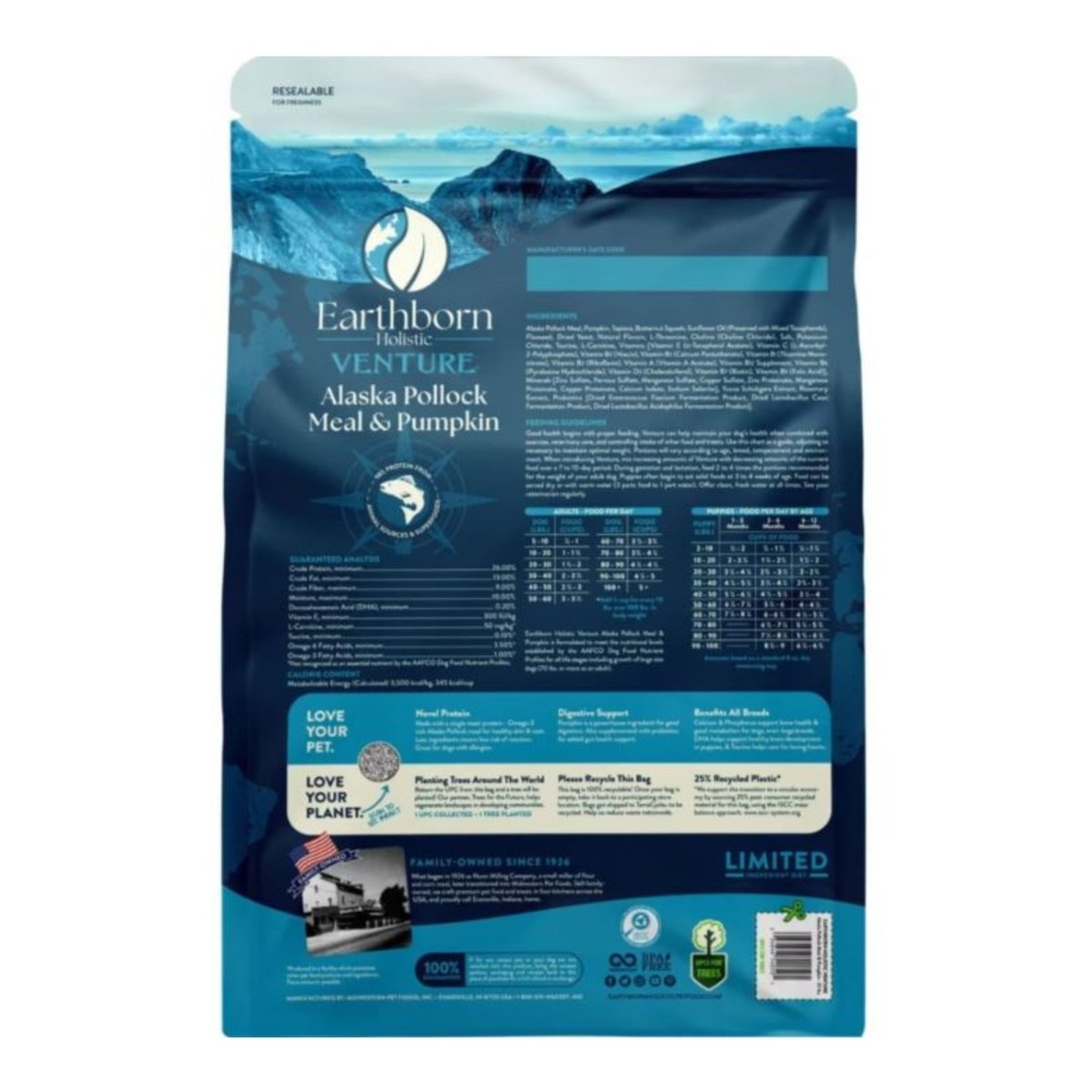 Earthborn Holistic Venture L.I.D. Grain - Free Dry Dog Food Alaska Pollock & Pumpkin 25lb - Pets Perfect