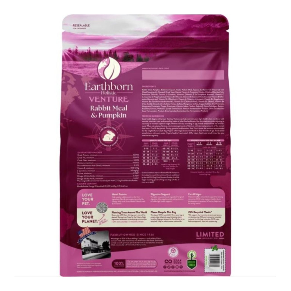 Earthborn Holistic Venture L.I.D. Grain - Free Dry Dog Food Rabbit Meal & Pumpkin 25lb - Pets Perfect