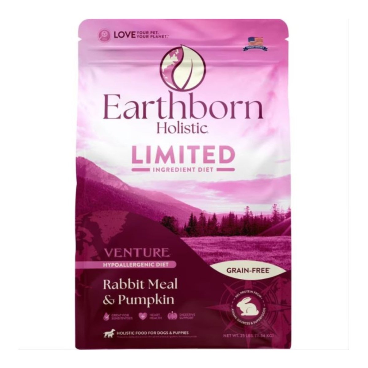 Earthborn Holistic Venture L.I.D. Grain - Free Dry Dog Food Rabbit Meal & Pumpkin 25lb - Pets Perfect