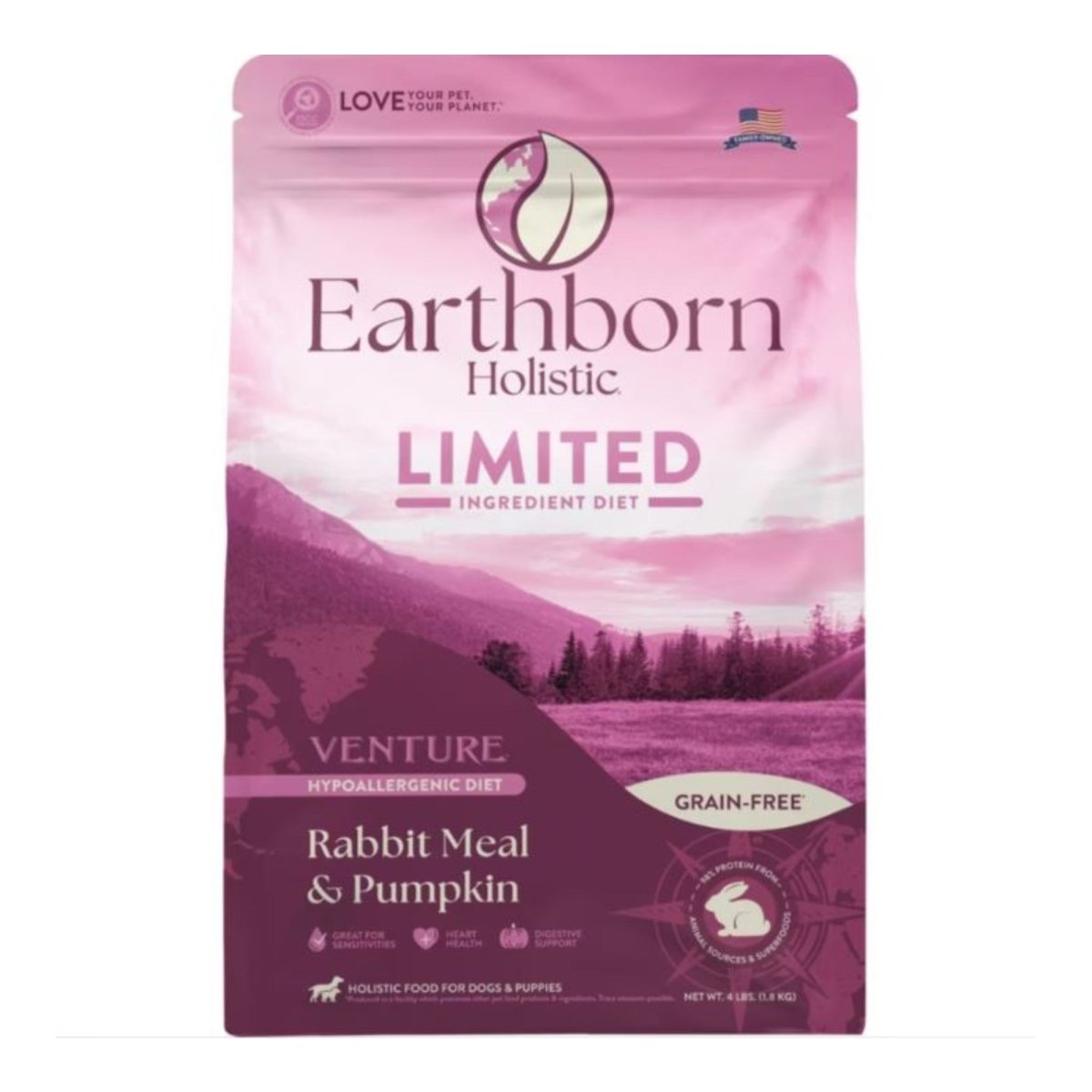 Earthborn Holistic Venture L.I.D. Grain - Free Dry Dog Food Rabbit Meal & Pumpkin 4lb - Pets Perfect