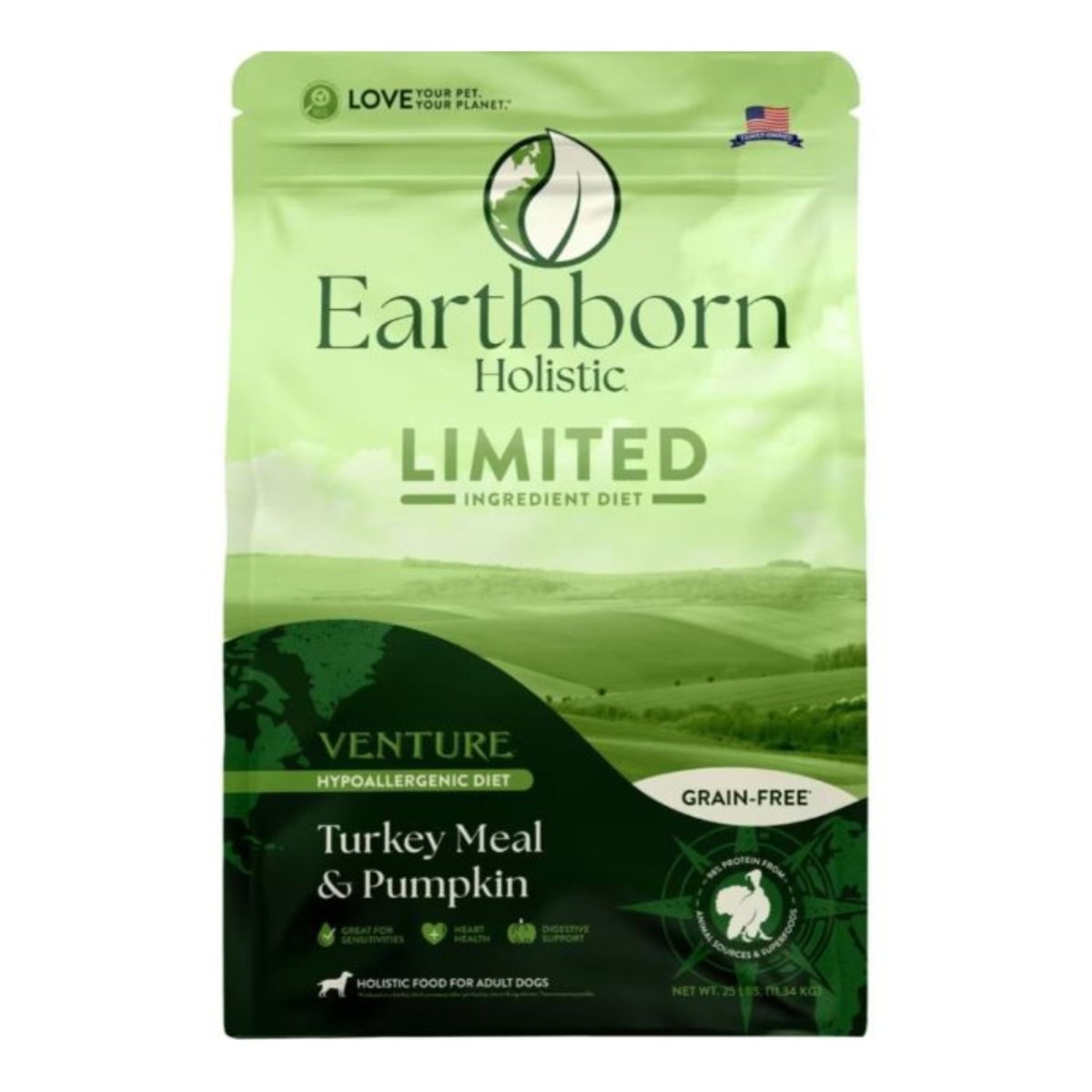 Earthborn Holistic Venture Limited Ingredient Diet Grain - Free Dry Dog Food Turkey Meal & Pumpkin 25lb - Pets Perfect
