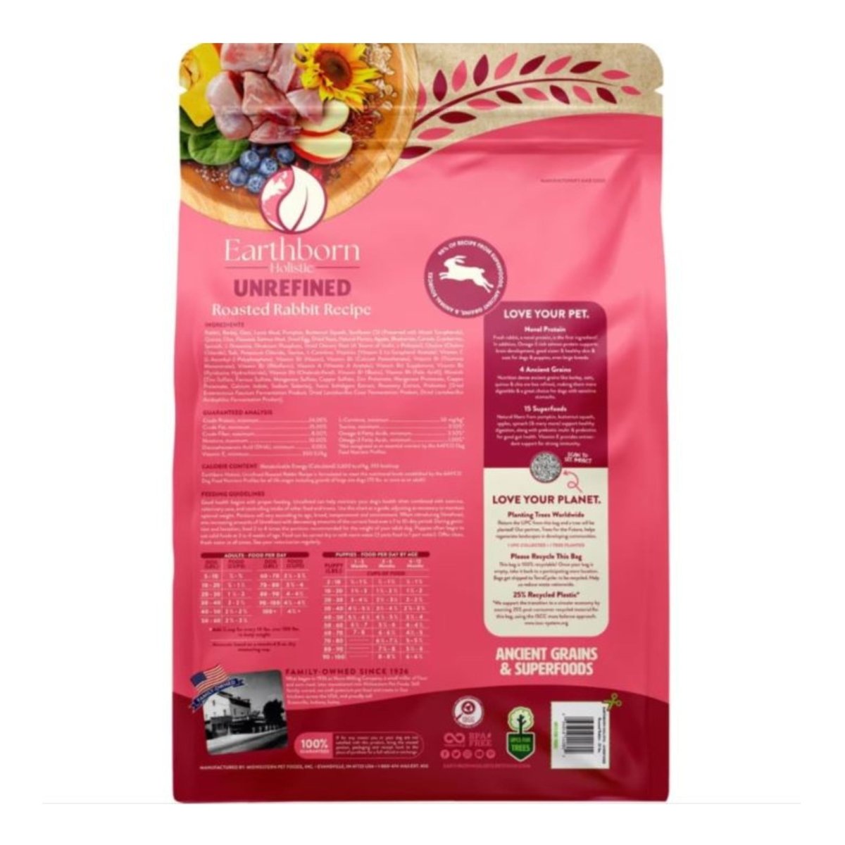 Earthborn Holistic Unrefined Ancient Grains & Superfoods Dry Dog Food Roasted Rabbit 25lb - Pets Perfect