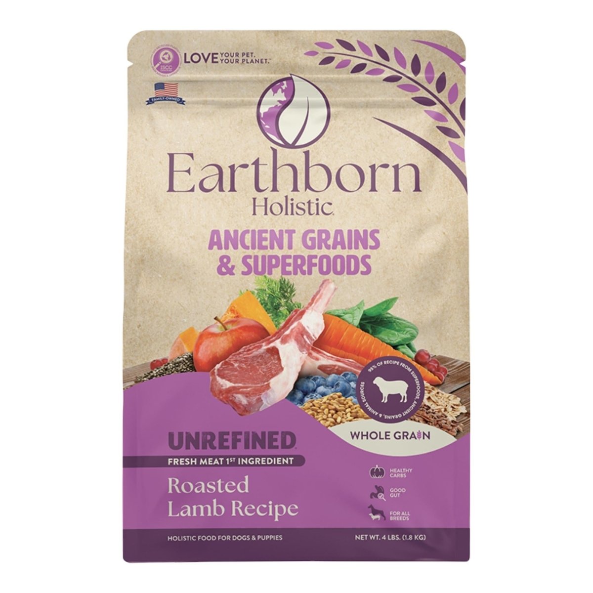 Earthborn Holistic Unrefined Roasted Lamb Ancient Grains Dog Food 4 Lb - Pets Perfect